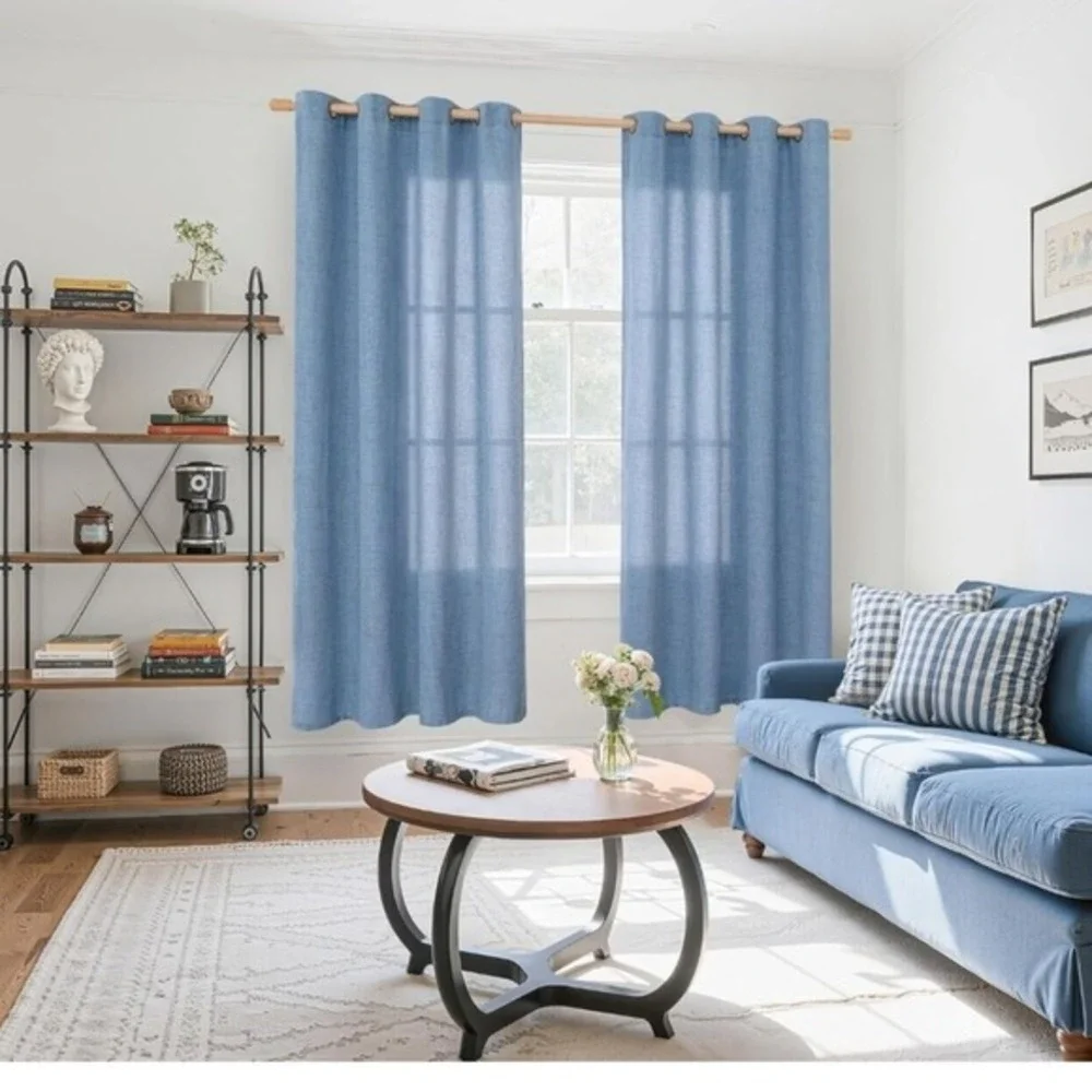 YoungsTek‎ Linen Blue Grommet Curtain Panels 2 - 52 x 72